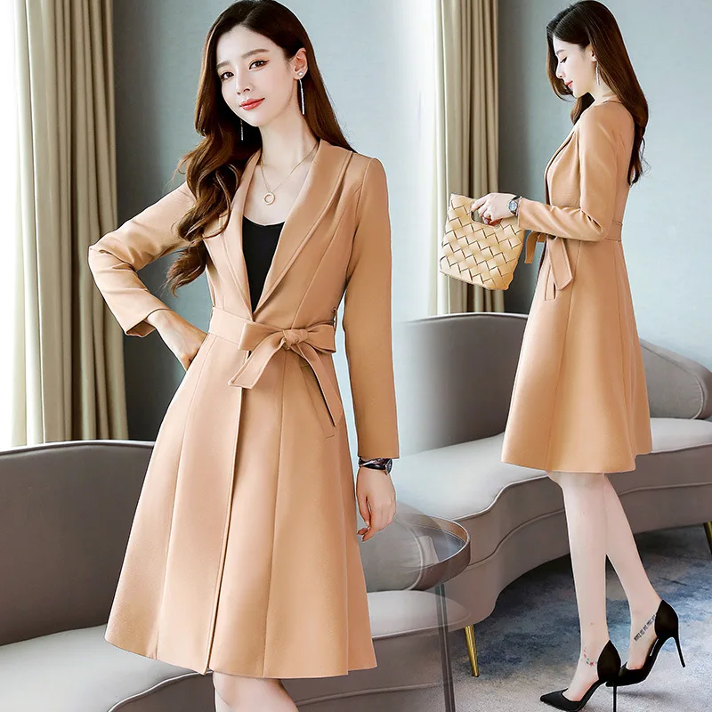 

Korean-style Elegant Autumn Solid Color Long Sleeve Fashion Mid-length Waist Hugging Lace-up Trend Casual Elegant Ol Ladies' Tre