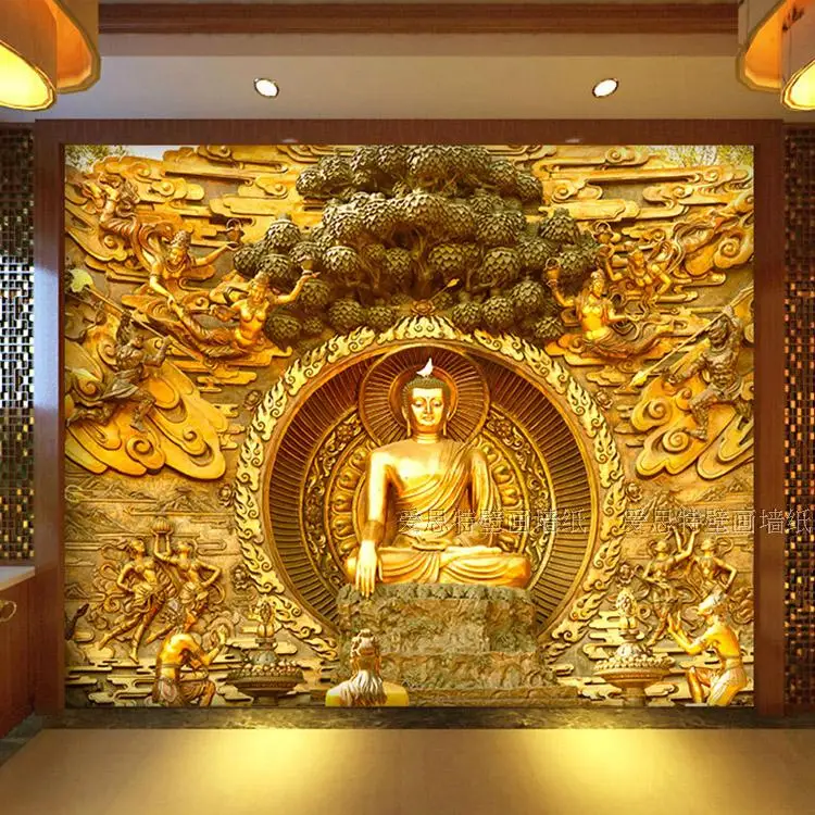 

Drop Ship Custom Photo Wallpaper Custom 3D Visual Relief Buddha Sitting Room Hotel Background Wallpaper Large Mural