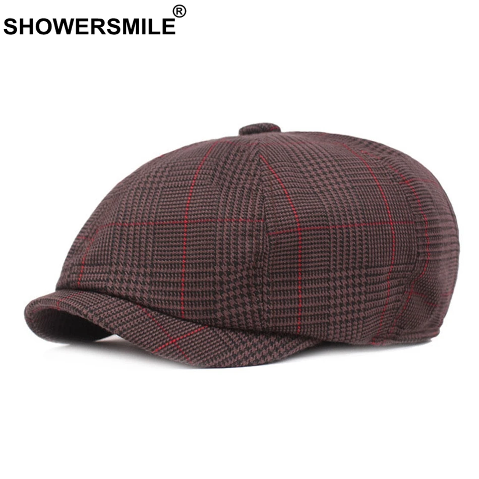 SHOWERSMILE, хлопок, газетная Кепка, мужская, серая, Хаундстут, восьмиугольная кепка, женская, винтажная, клетчатая, весенняя, регулируемая, для художника, плоская кепка s