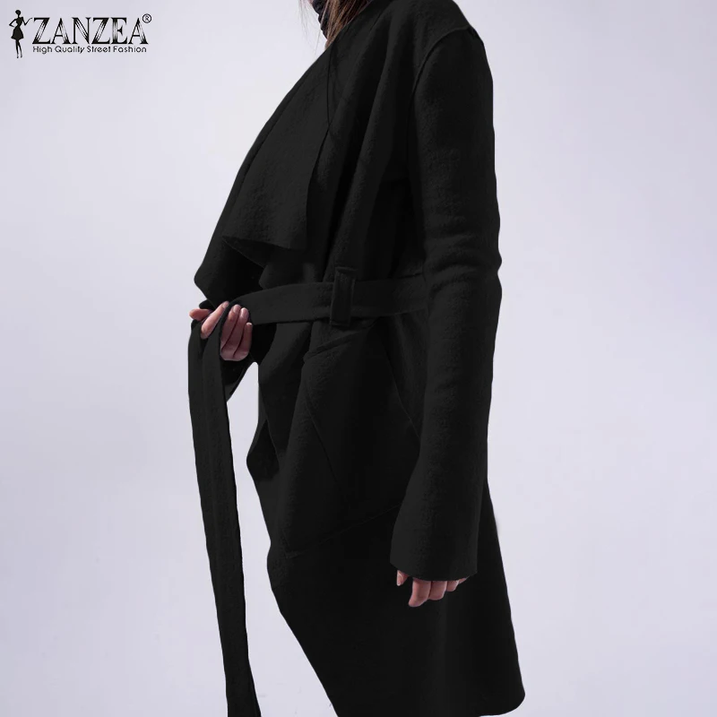 ZANZEA, осень, женские куртки, модные, дамские, отложной воротник, карманы, пальто, элегантные, с поясом, верхняя одежда, Chaqueta Mujer