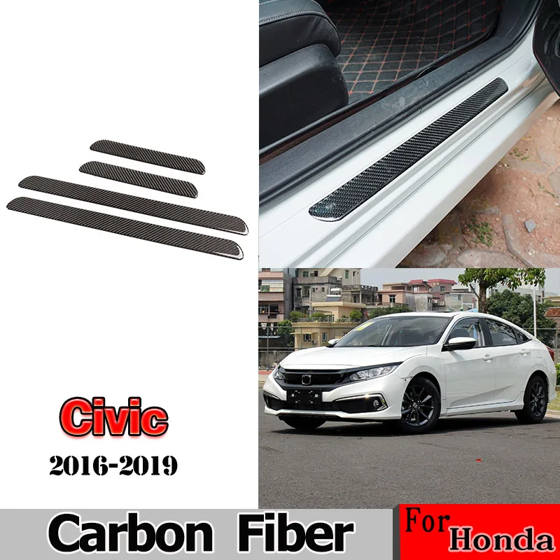 

For Honda Civic (FC/FK) 2016-19 Real Carbon Fiber 3D Sticker Door Sill Protector Plate Cover Trim Interior Car Accessories