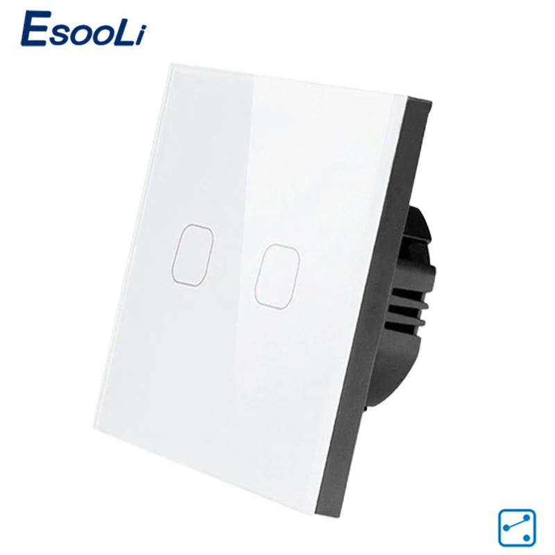 

Esooli Smart Home EU Standard 2 Gang 2 Way Touch Switch Wall Light Switches Automation Crystal Glass Panel Screen Round Type