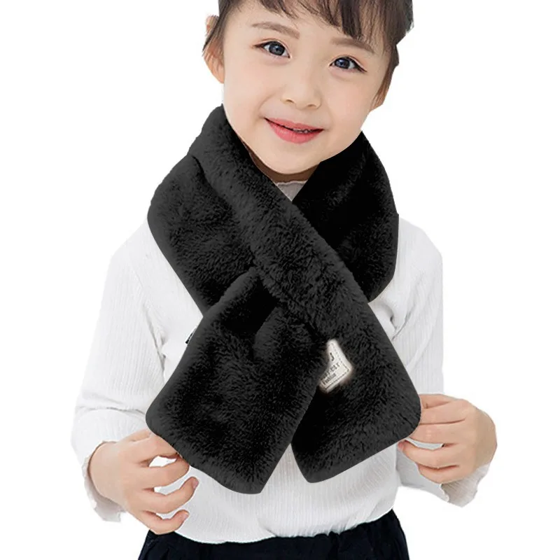 Детский шарф для девочек; зимний плотный плюшевый шарф из искусственного кроличьего меха; Однотонный теплый шарф