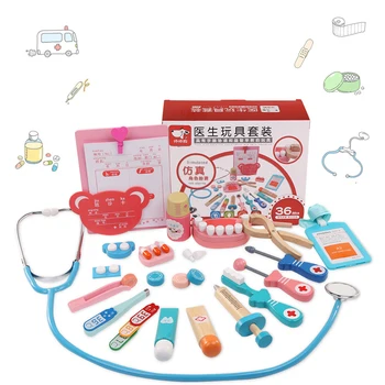 

Kids Wooden Doctor Toy Set Simulation Family Doctor Nurse Medical Kit Toy Pretend Play Medicine Accessorie Hospital Children Toy