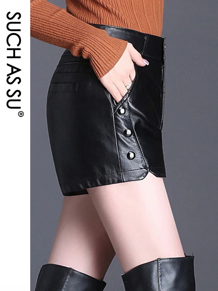 New Fashion 2021 PU Leather Shorts Women Black England Style Shorts S-3XL Size Spring Summer Autumn Winter Shorts Female
