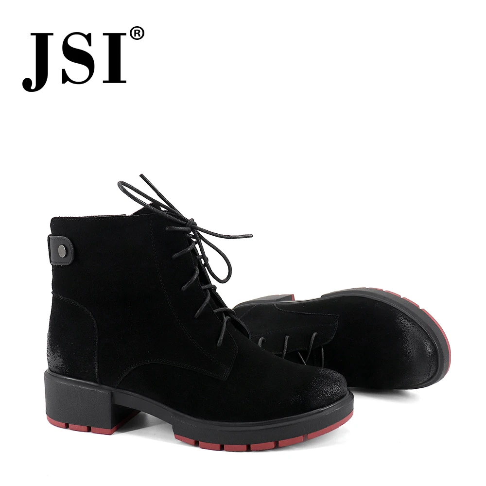 JSI/ботинки женские замшевые зимние ботинки ручной работы до середины икры на шнуровке с круглым носком женские ботинки на меху на среднем квадратном каблуке, JC279