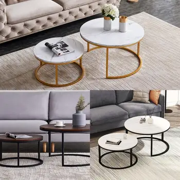 

Modern Simple Small Apartments Round Side Bedside Table Home Living Room Balcony Wrought Iron Small Coffee Table Combination