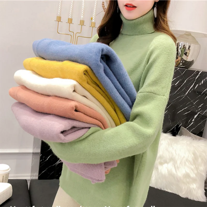 

Ins lazy autumn wind sets turtleneck Student candy color web celebrity loose long thickening in knitting