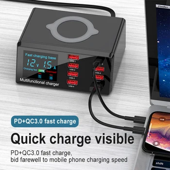 

Universal 100W 8 USB Ports+QI Wireless Charger QC 3.0 Multifunctional Charger PD Fast Charging LED Display Phone Accessories