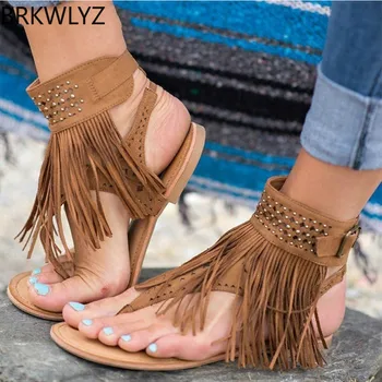 

Women Sandals Fashion Tassel Summer Shoes Women New Flat Sandals Female Flip Flops Plus Size 34-43 Casual Sandale Femme