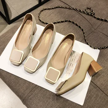 

Slip Om Block Heels For Women Pumps Women's High-heeled Shoes 2020 Square Toe Sweet Sandals Ladies All-Match Lace-up Basketball