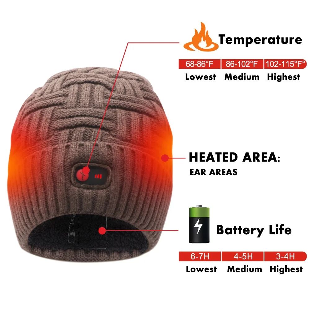 Heated Hat Winter Windproof Thick Warm Beanie Cotton Men Women Hats