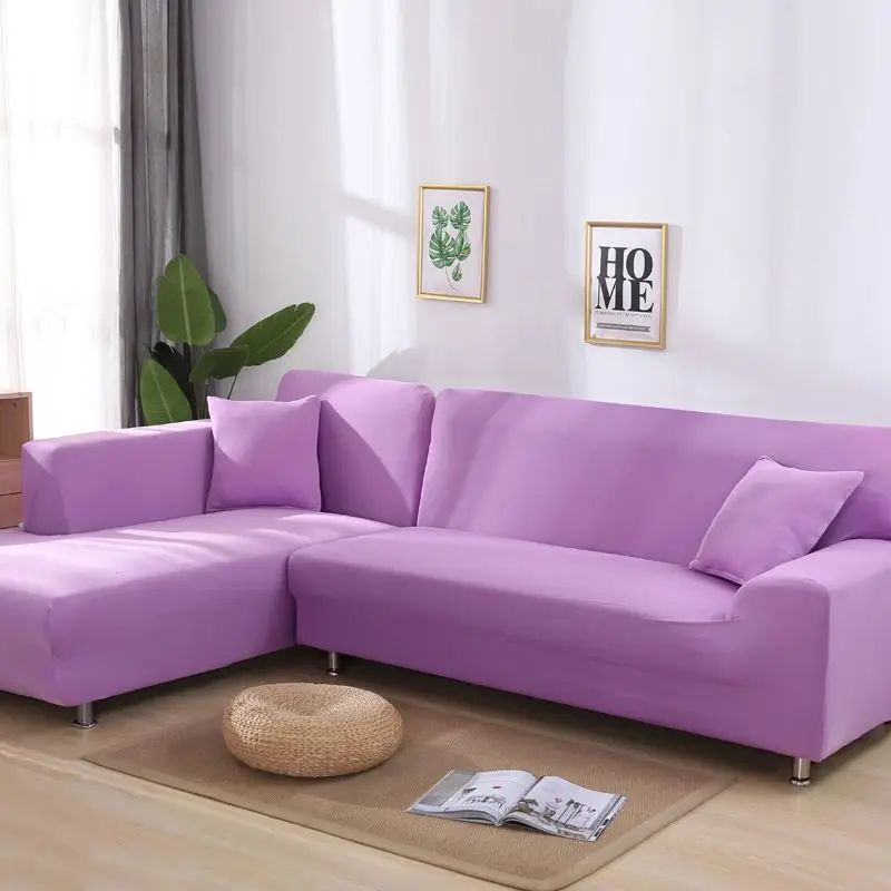 L Shape Recliner Protector Cover Set Fashion 16 Solid Colors Slipcovers Home& Living elastic Sofa Cover 1/2/3/4 Seats sofa kid - Цвет: Light purple