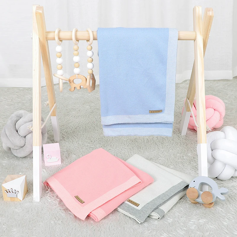 Infant Baby Blanket 100%Cotton Knit Newborn Girl Boy Plaid Bed Basket Crib Solid Quilts Toddler Stroller Wrap Swaddle Super Soft 6