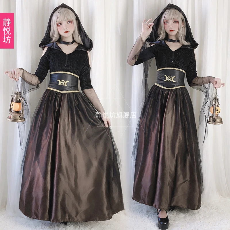 Halloween Carnival Night Role Play Cosplay Costume Ghast Performance Clothes Death/Vampire/Witch Hooded Dress Highly Restorative