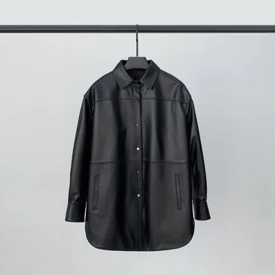 

Spring 2021 New Leather Leather Jacket Women's Medium Long Leather Jacket Sheep Leather Motorcycle Casual Shirt Coat Trend