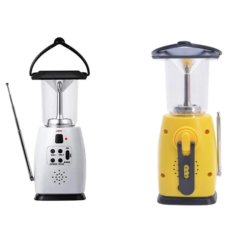 

Multi-Functional 4-Way Powered Solar Hand Crank Led Camping Lantern with Radio Emergency Cell Phone Charger outdooor light