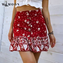 

2021 Summer New Print Red Trumpet / Mermaid Button Above Knee Elegance Skirts for Women Fashion Clothing