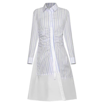 

HIGH QUALITY Newest Fashion 2020 Runway Dress Women's Striped Patchwork Asymmetrical Shirt Dress