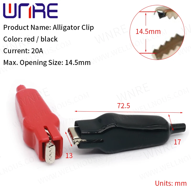 1 Pair Black Red Soft Plastic Coated Testing Probe Metal Mini Alligator Test Clips Crocodile Electrical Clamp