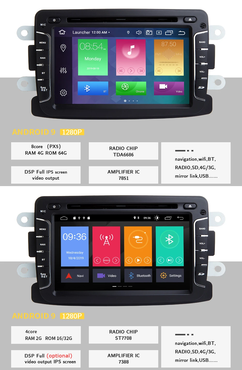 DSP 4GB 1 din android 9,0 автомобильный радио мультимедиа для Dacia Lodgy Logan, Duster Sandero Renault Captur/Lada/Xray DVD gps навигация