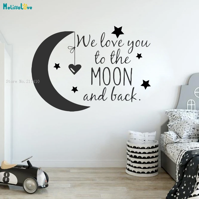 We Love You To The Moon Adhesivo de Pared con Texto Dormitorio Niños Bebé Niña 