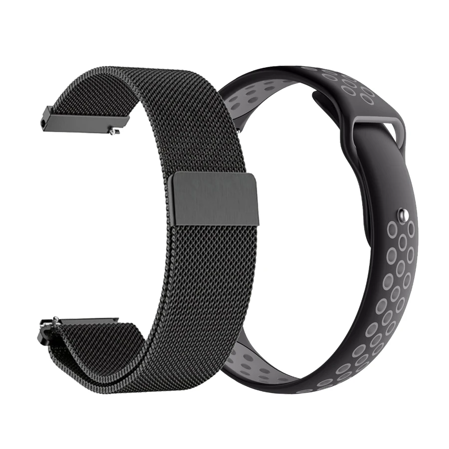2 в 1 для Amazfit Bip ремешок Миланская Петля из нержавеющей стали+ Силиконовый ремешок для Huami Amazfit Pace/Stratos 2 2S ремешок для часов - Цвет: black-black gray