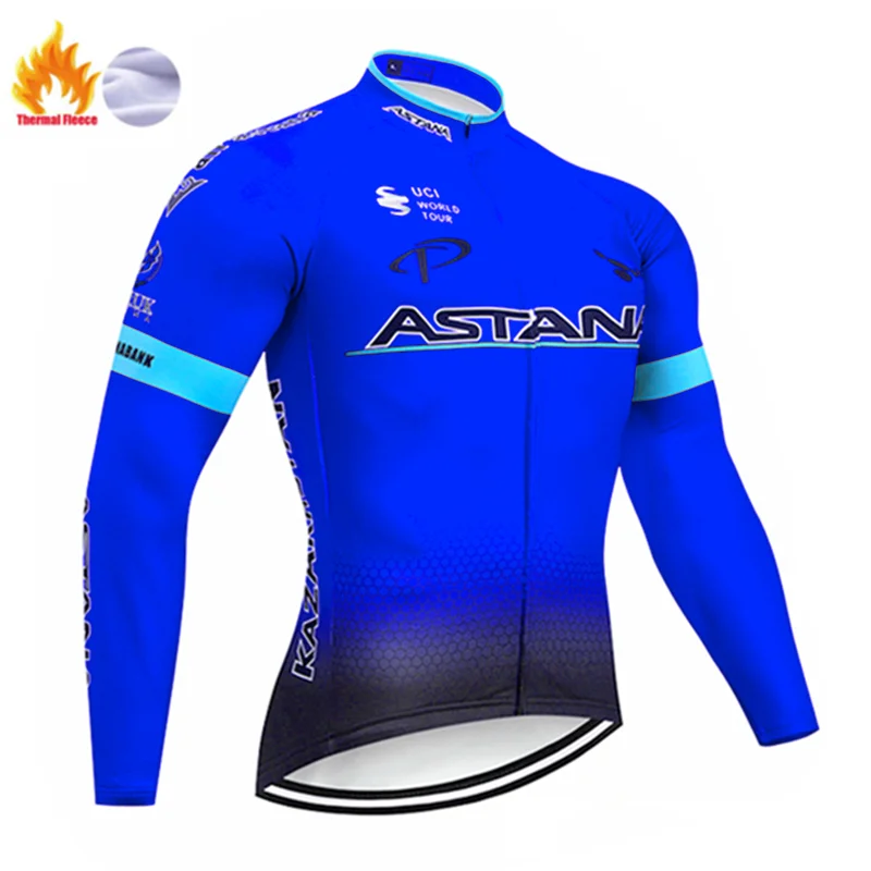 Winter jersey Флуоресцентный зеленый Астана Ropa Ciclismo Invierno Зимний Велоспорт Джерси термальный флис с длинным рукавом Велоспорт одежда Набор велосипед одежда - Цвет: Winter jersey