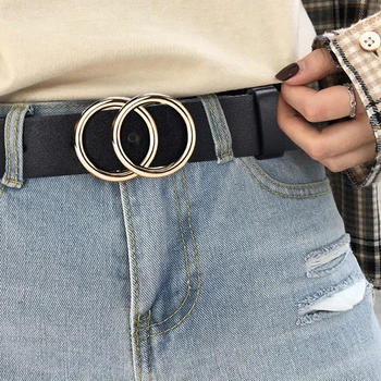 2020 New Designer’s Famous Brand Leatherhigh Quality Belt Fashion Alloy Double Ring Circle Buckle Girl Jeans Dress Wild Belts