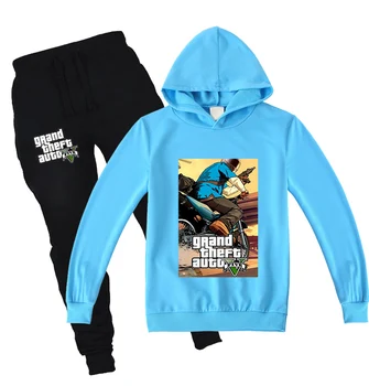 

New Hoodies+Pants 2pcs Baby Girl Clothes Set Children GTA 5 Game Kids Sweatshirt Hooded Tops Roupas Infantil Menina