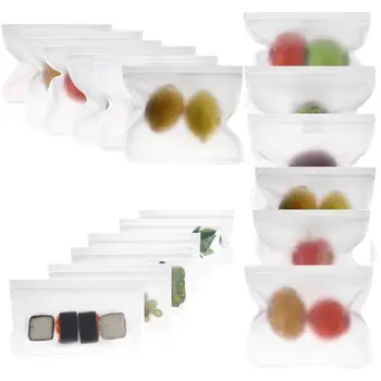

6pcs/ 12pcs Food Storage Bag Reusable Freezer Bag PEVA Ziplock Bag Leakproof Top Silicone Bag Zero Waste Kitchen Organizer