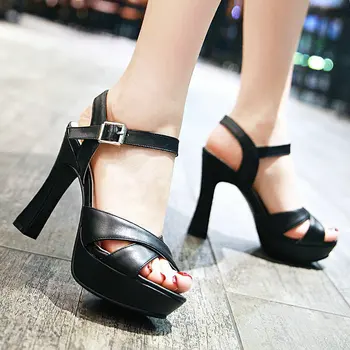 

Fashion Platform Sandals Summer Women Shoes Squar High Heels Buckle Party Shoes Woman Big Size 34-43