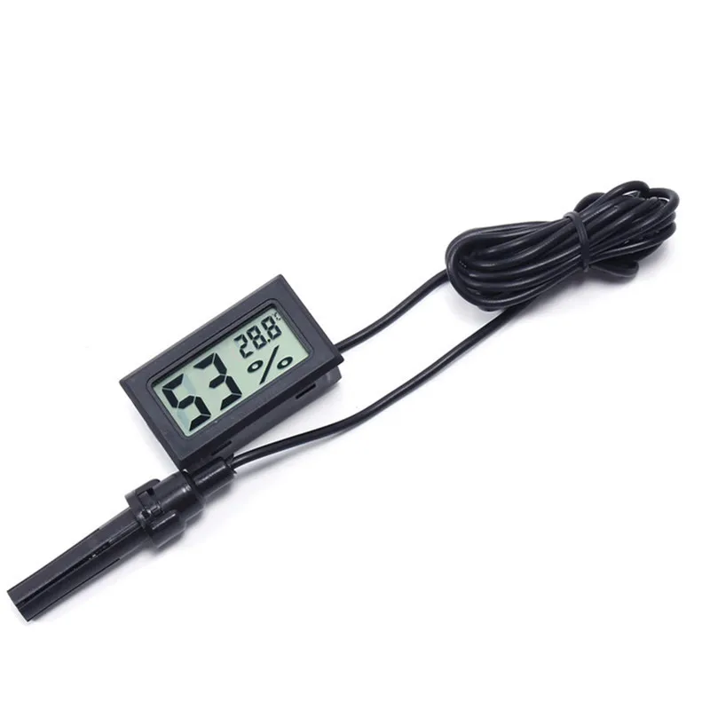Мини ЖК-цифровой термометр гигрометр Температура Крытый удобный датчик температуры измеритель влажности Калибр инструменты кабель - Color: Black