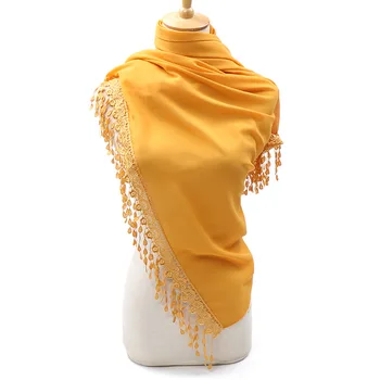 

2020 Hijab Women Wrap Printe Solid Color Shawls Headband Muslim Scarves Scarf High Quality Lace Tassels Pearl Chiffon Headcloth