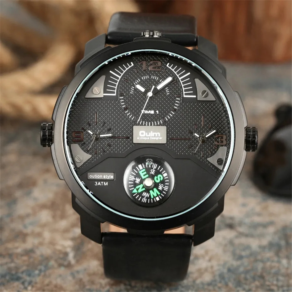 

Oulm Men's Watch Quartz Movement Big Dial Design Mens Casual Watch Sport Male Leather Wristwatch Cool Timepiece Gifts reloj 2019