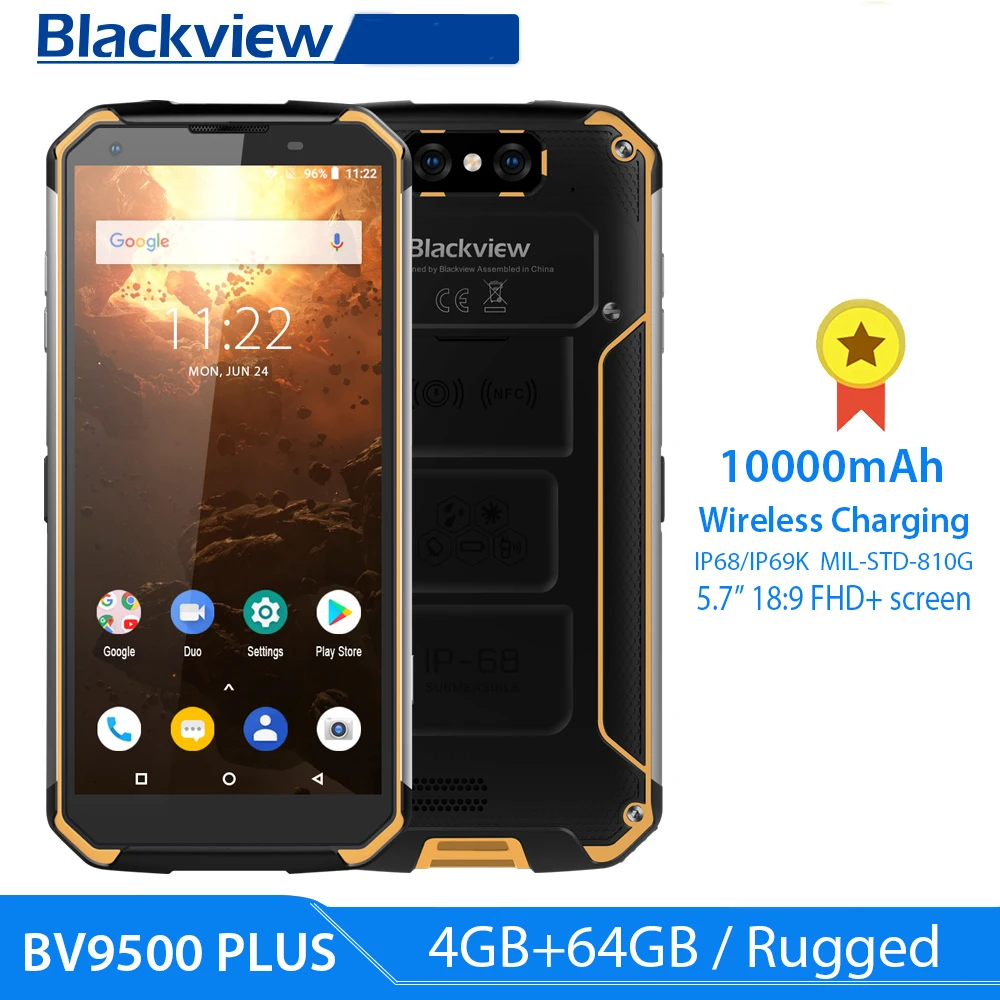 Blackview BV9500 Plus, смартфон Helio P70, четыре ядра, Android 9,0, мобильный телефон, 10000 мАч, IP68, водонепроницаемый, 5,7 дюймов, FHD, 4 Гб+ 64 ГБ