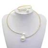 AINAMEISI – ensemble de bijoux de mariée simples en perles simulées, collier et Bracelet ajustables pour femmes, cadeau de mariage en cristal ► Photo 2/6