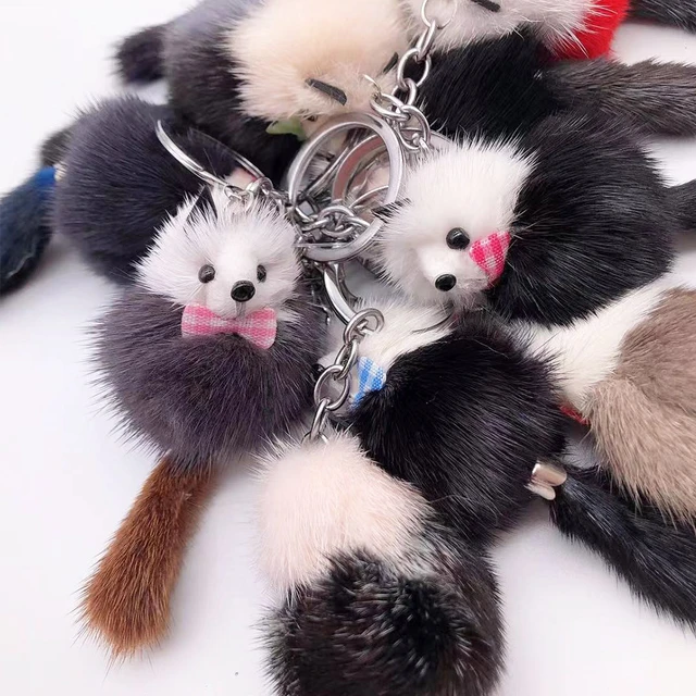 Fluffy Small Fur Ball Keychain Cute Fox Soft Plush Car Keyring