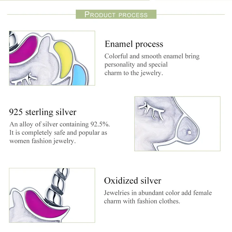 BAMOER Единорог дизайн серебряные серьги для женщин 925 стерлингового серебра ювелирные изделия на подарок для девочек Дети Bijoux Brincos GXE611