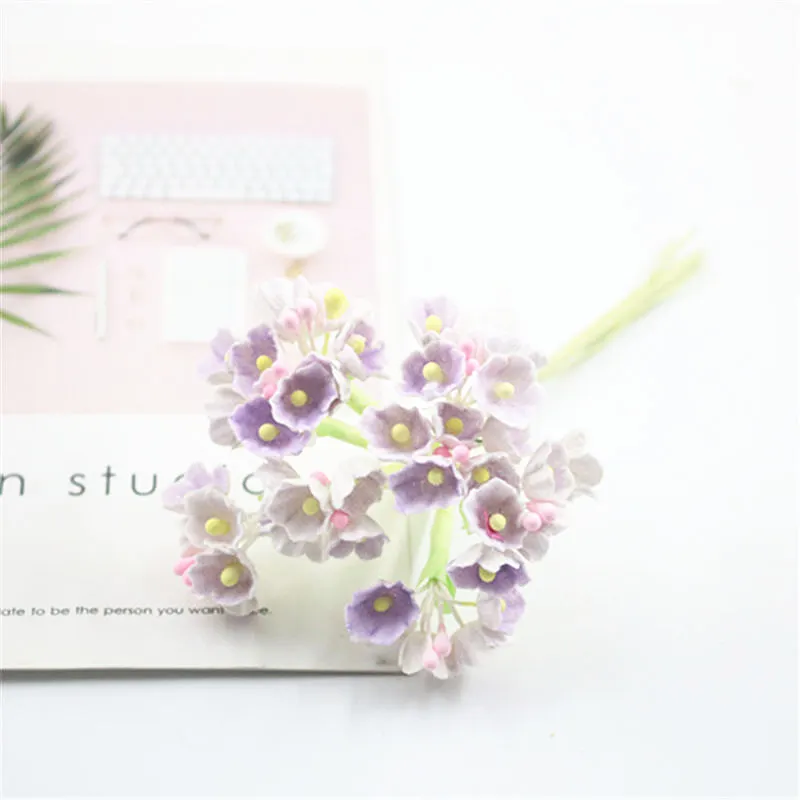 Lavender 8 шт искусственный мини бумажный цветок букет из роз для свадьбы украшение дома цветок Скрапбукинг DIY цветок дешевый поддельный цветок - Цвет: Lavender