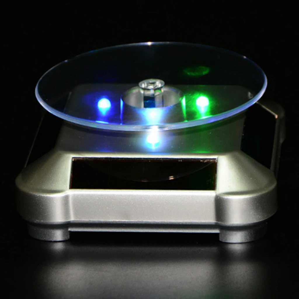 Solar Powered / Battery Rotating Display Stand Turntable with LED Light for Jewelry Watch 360 Degree Rotating Display Stand Solar Powered / Battery Rotating Display Stand Turntable with LED Light for Jewelry Watch 360 Degree Rotating Display Stand