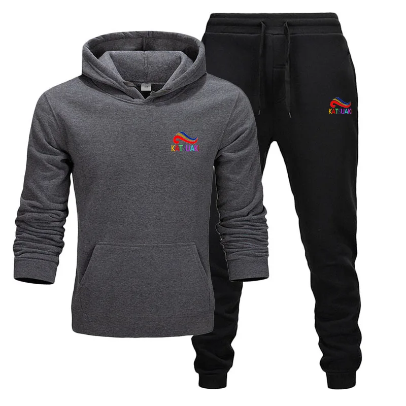 dark gray black Бренд, весенние спортивные костюмы, милые и забавные модные хип-хоп толстовки+ штаны, спортивные костюмы, катсуаки, повседневные мужские спортивные комплекты - Цвет: dark gray black
