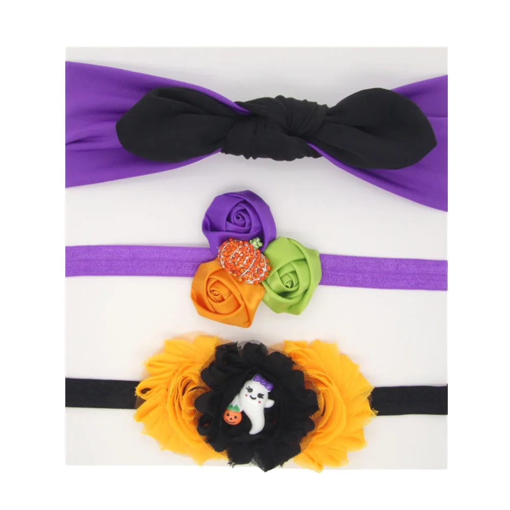 

3Pcs/lot Headband for Girls Cotton Rabbit Ear Hair Bands Flower Bow Elastic Band Halloween Party Hair Accessories