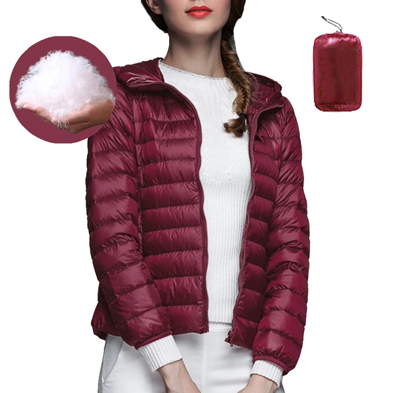 wine red-With bag Sfit зимняя женская куртка с капюшоном, парки, новинка, модная повседневная Осенняя Женская куртка ярких цветов с длинным рукавом, повседневная верхняя одежда - Цвет: wine red-With bag