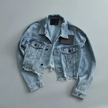 

2019 Frayed Denim Women Hole Jackets 2019 Autumn Short Jean Coats Pockets Ladies Streetwear Chic Denim Jacket