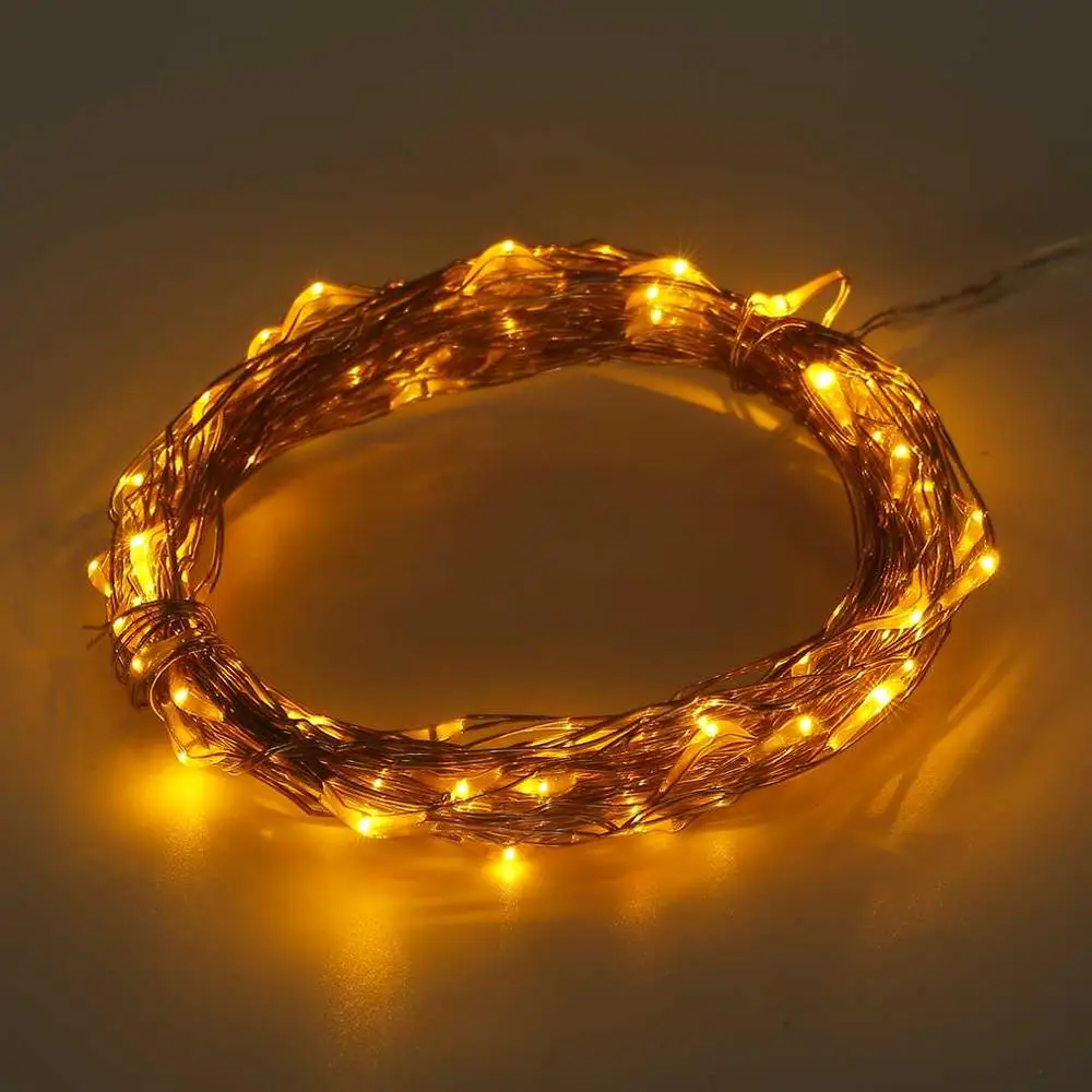 Yellow ICOCO на солнечных батареях для дома и улицы теплый белый 10 м 100LED Медный провод на открытом воздухе светящиеся гирлянды светильник с 2 светильник ing режимов - Испускаемый цвет: Yellow