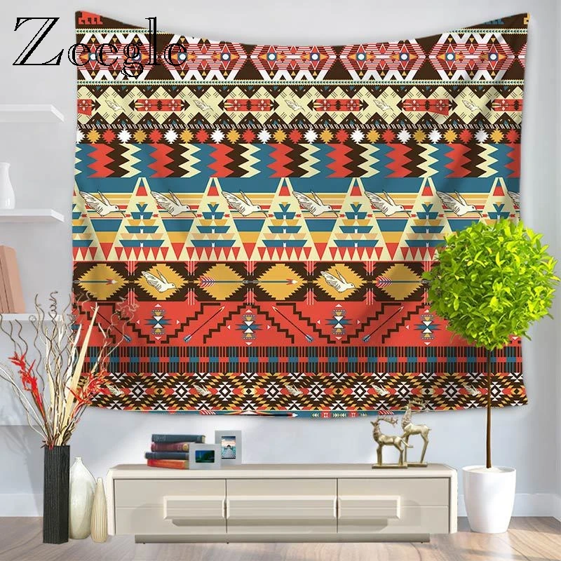 Zeegle Large Geometric Pattern Indian Tapestry Wall Hanging Bohemian Beach Towel Polyester Thin Yoga Blanket Wall Rug