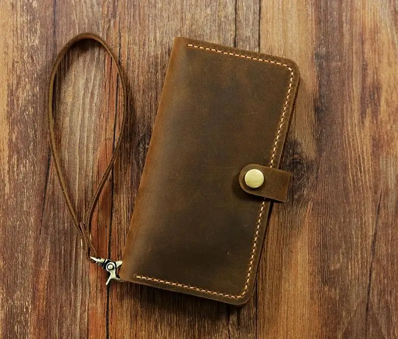 

Personalized Leather Wristlet Cell Phone Wallet Case/Retro Distressed Leather Phone Case Cover IP05MW-B