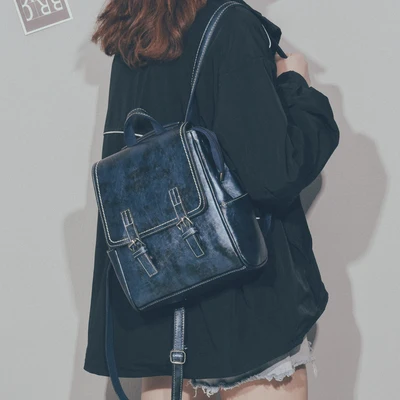 dark blue DORANMI винтажный кожаный школьный рюкзак женские рюкзаки классические рюкзаки с пряжкой женская сумка на плечо Mochila DJB829 - Цвет: dark blue