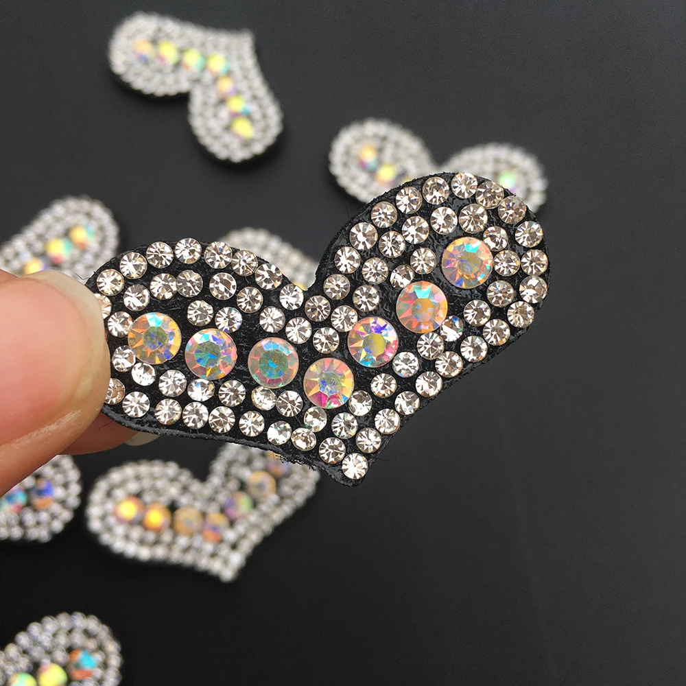 Heart Applique Padded Appliques with Shiny Diamond for Headwear Decoration Handmade Cloth Hair Accessories Patch | Дом и сад